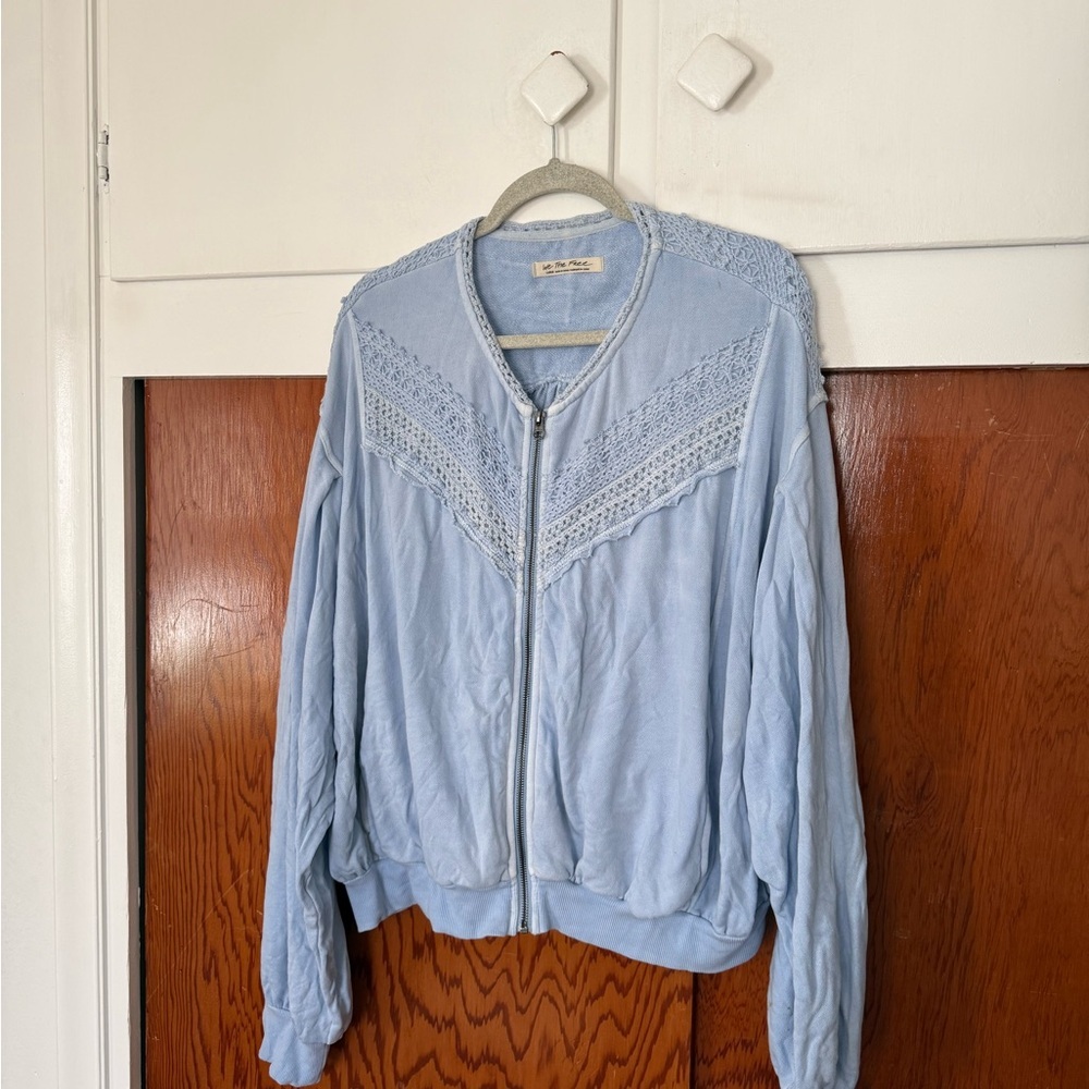 Free people Light Blue crochet Detail  bomber Jacket - Picture 10 of 11
